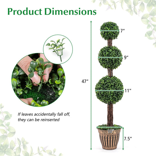 4 FT Artificial Triple Ball Boxwood Tree with Cement-filled Retro Planter Set of 2
