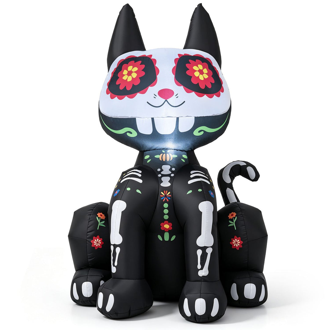 4 FT Day of the Dead Inflatable Skull Cat with LED Light for Halloween