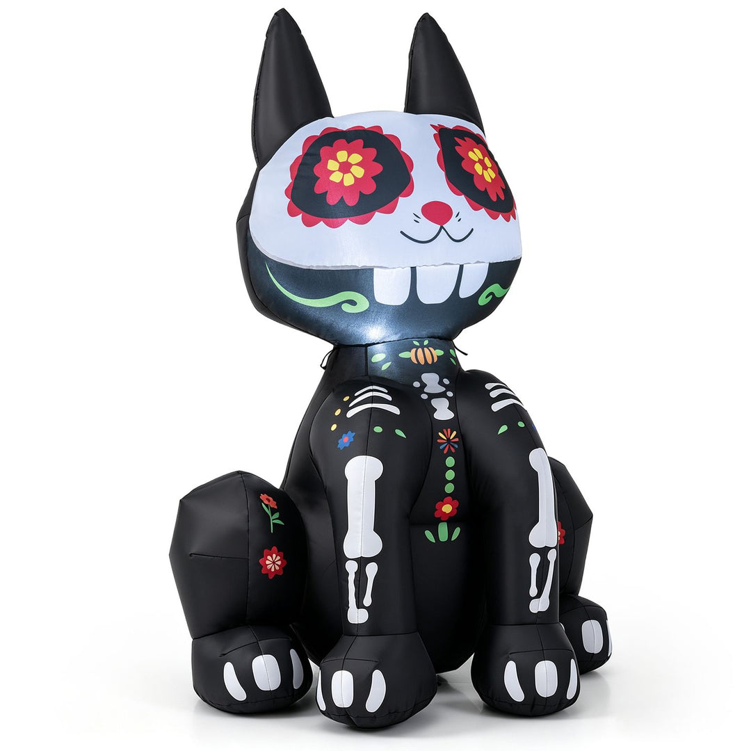 4 FT Day of the Dead Inflatable Skull Cat with LED Light for Halloween