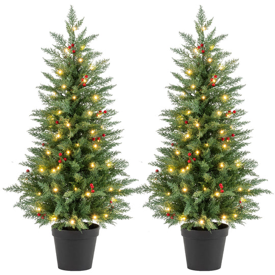4 FT Pre-lit Christmas Trees with 70 Warm White LED Lights and 173 Branch Tips 2 Pack