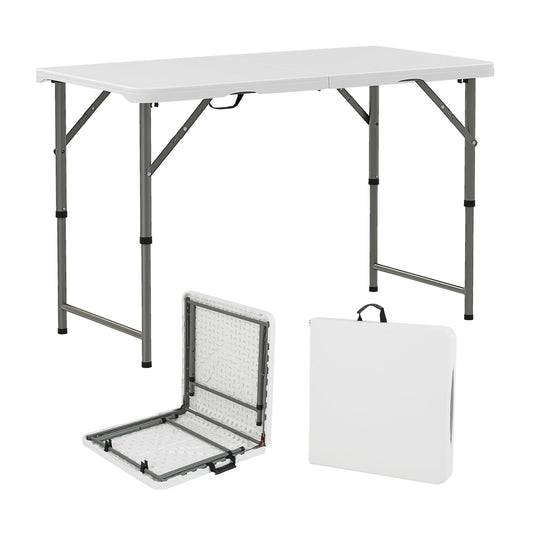 4 Feet Portable Camping Table with HDPE Tabletop and Metal Legs-White