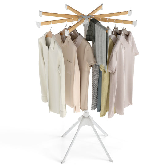 4 Legs Foldable Clothes Drying Rack with 8 Bamboo Hanging Rods and 40 Hanger Slots