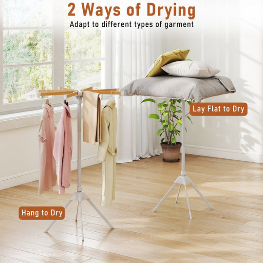 4 Legs Foldable Clothes Drying Rack with 8 Bamboo Hanging Rods and 40 Hanger Slots