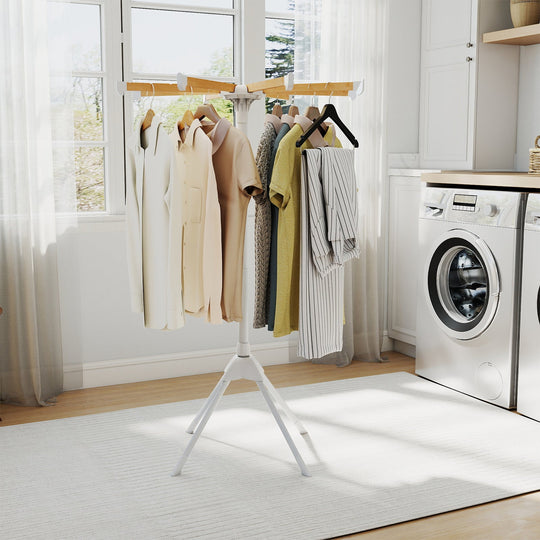 4 Legs Foldable Clothes Drying Rack with 8 Bamboo Hanging Rods and 40 Hanger Slots