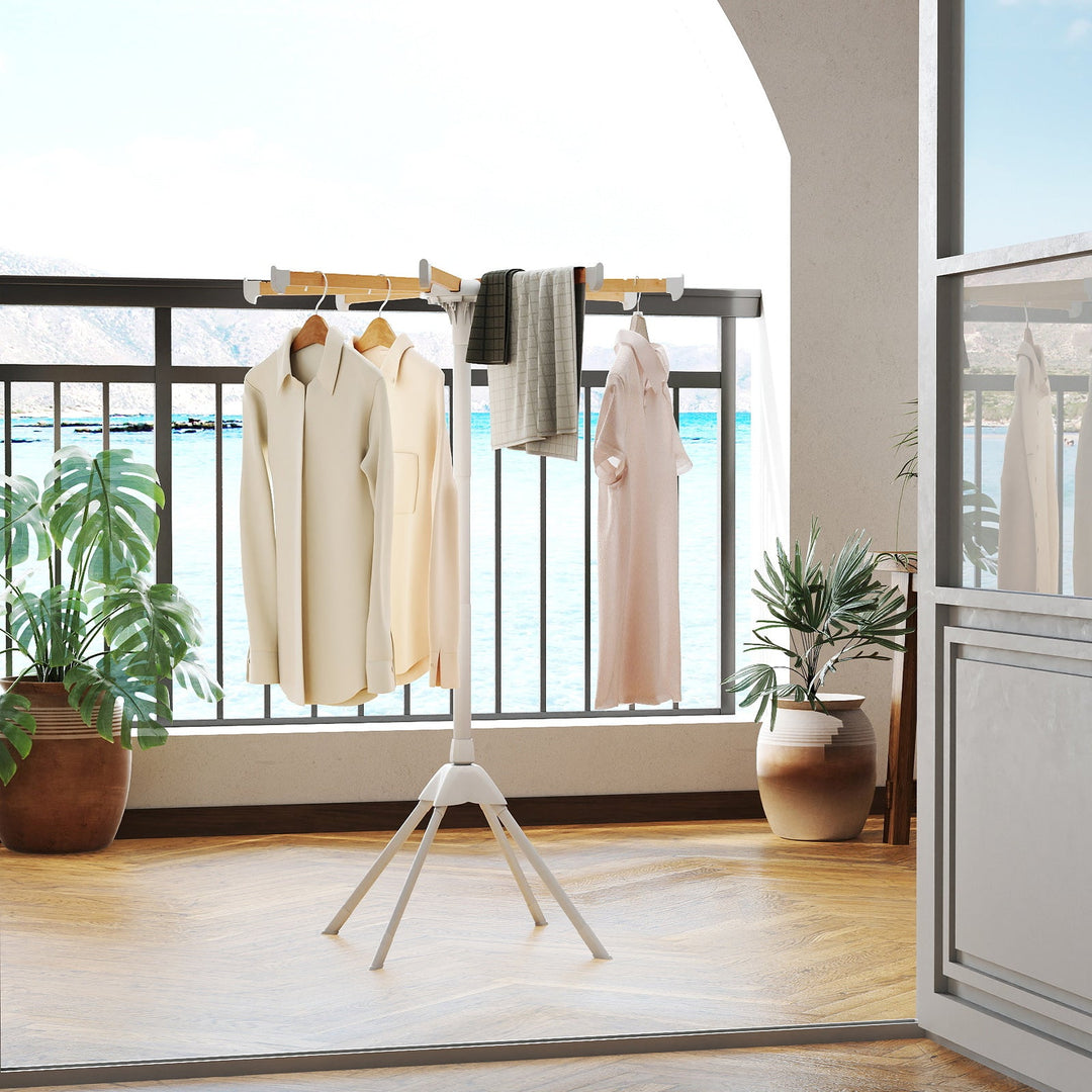 4 Legs Foldable Clothes Drying Rack with 8 Bamboo Hanging Rods and 40 Hanger Slots