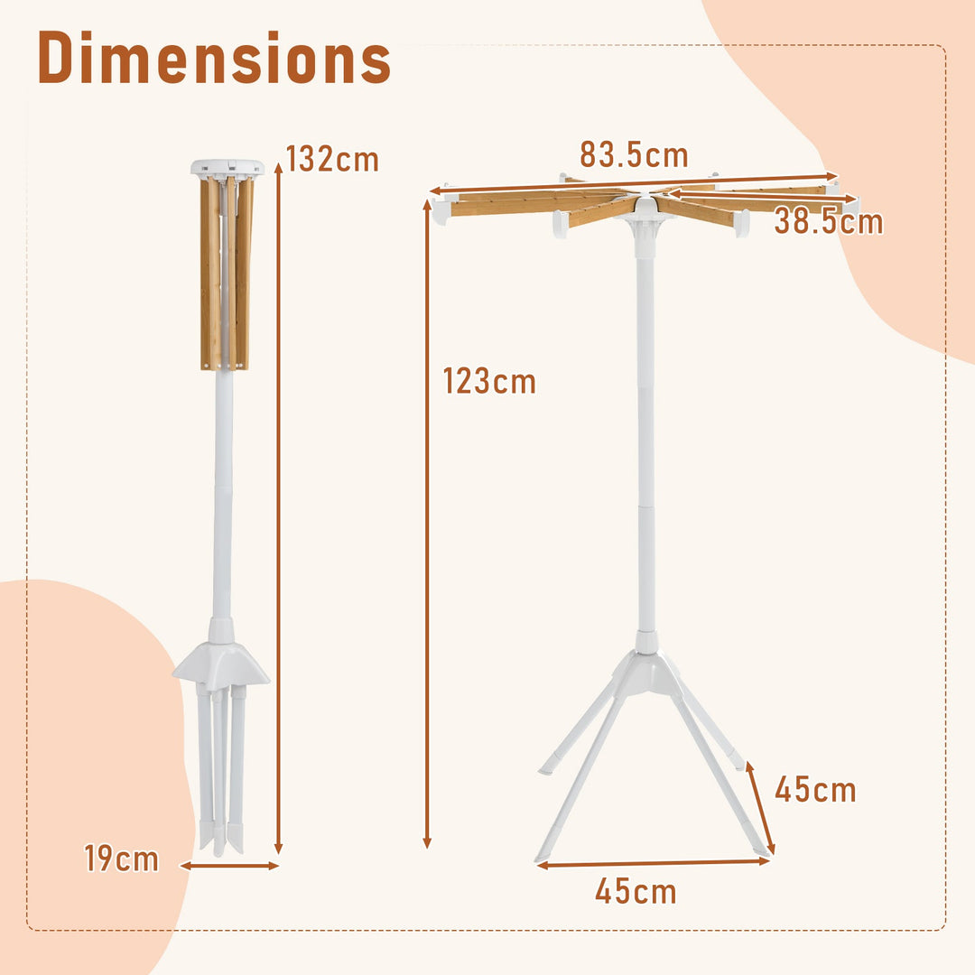 4 Legs Foldable Clothes Drying Rack with 8 Bamboo Hanging Rods and 40 Hanger Slots