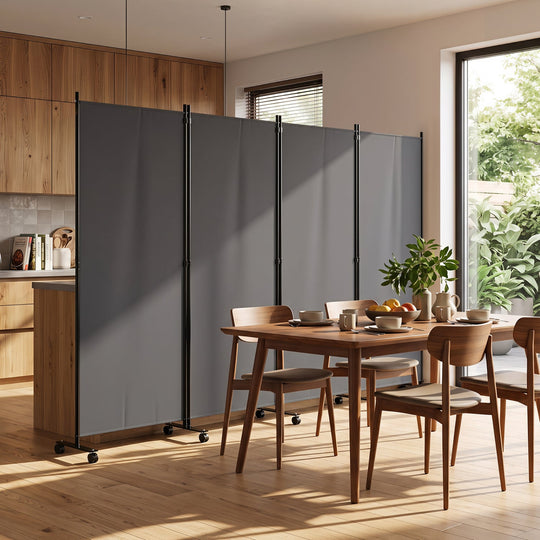 4-Panel Folding Room Divider with Wheels - 71.5" Tall
