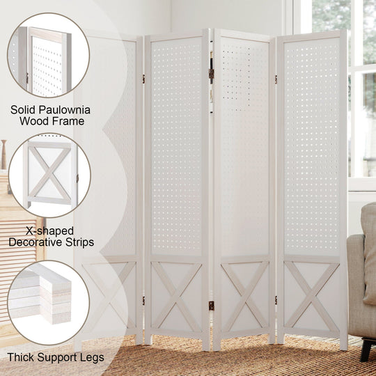 6-Panel Pegboard Room Divider 67 Inches Tall Foldable Privacy Screen