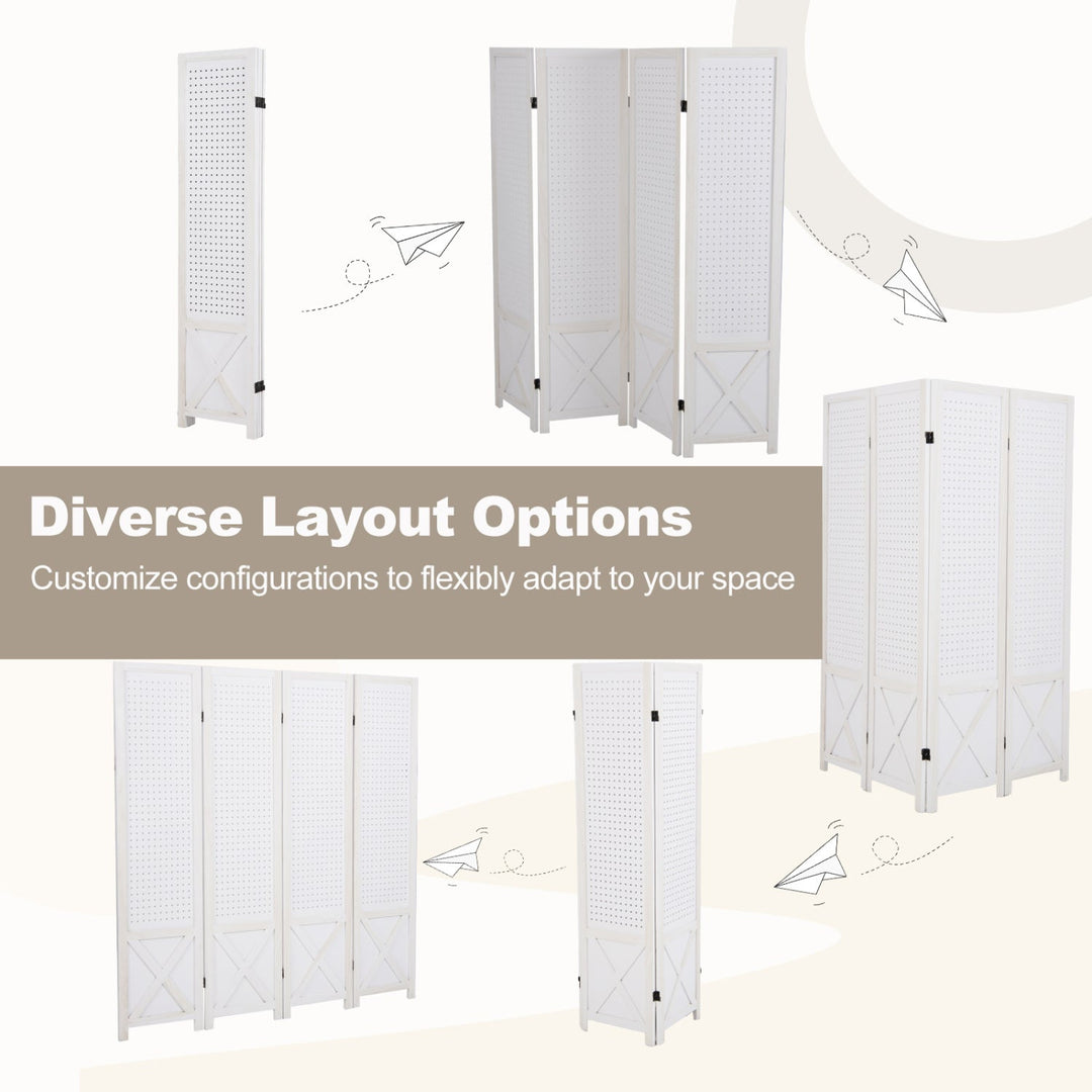 6-Panel Pegboard Room Divider 67 Inches Tall Foldable Privacy Screen