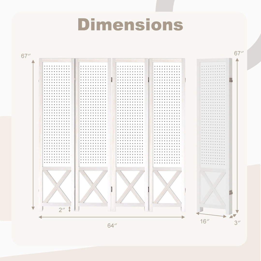 6-Panel Pegboard Room Divider 67 Inches Tall Foldable Privacy Screen