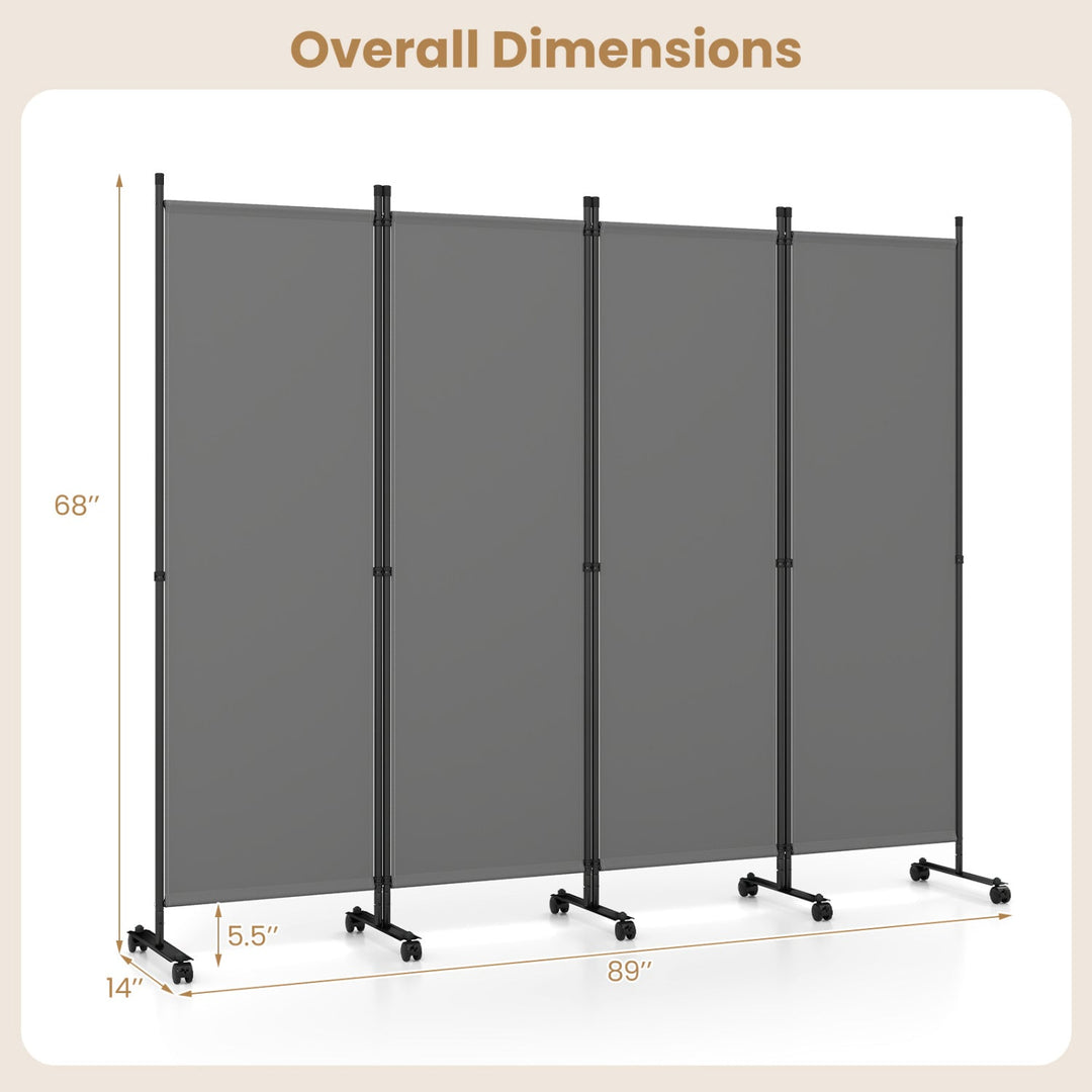 4-Panel Room Divider with Lockable Wheels - 87" x 68"
