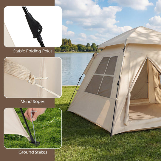 4 Person Camping Tent Portable Automatic Easy Setup with Rainfly and 2 Doors