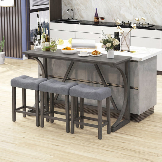 4-Piece Bar Table Set with Power Outlet & Upholstered Stools
