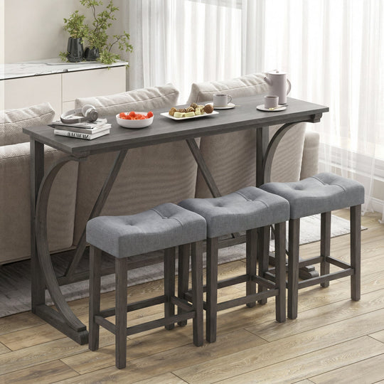 4-Piece Bar Table Set with Power Outlet & Upholstered Stools
