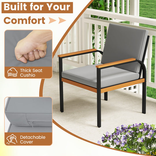 4 Piece Patio Furniture Set with Coffee Table and Loveseat with Removable Cushions-Gray
