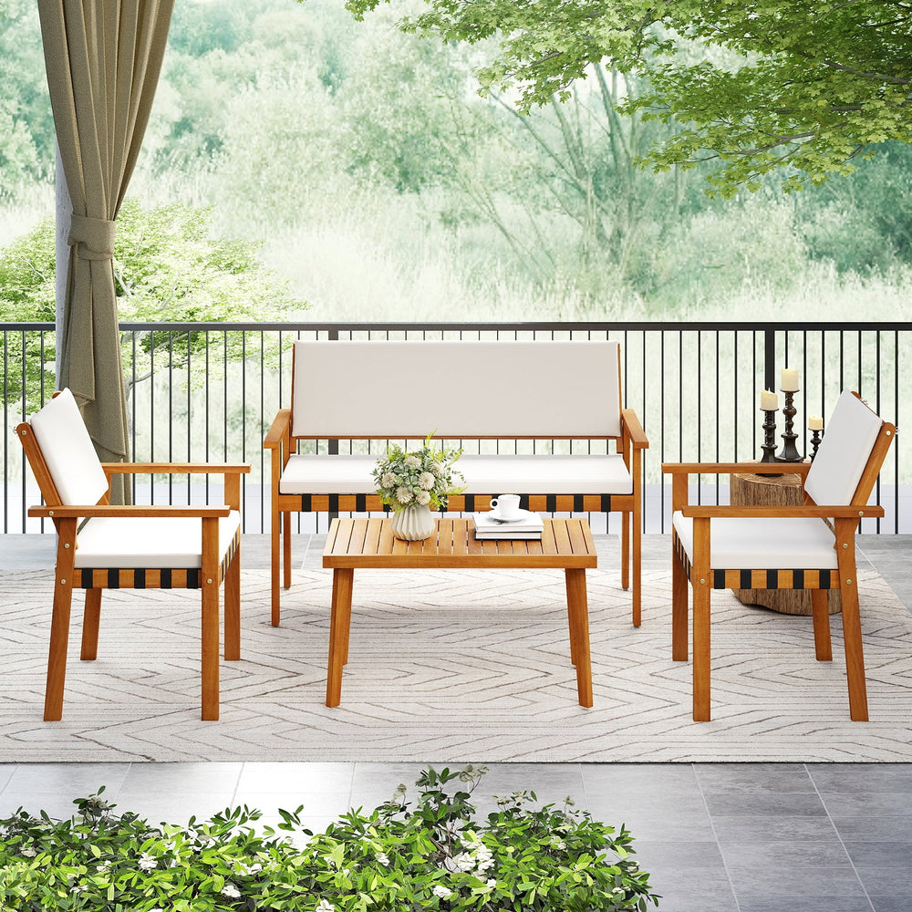 4 Piece Patio Furniture Set with Coffee Table for Backyard and Garden-White