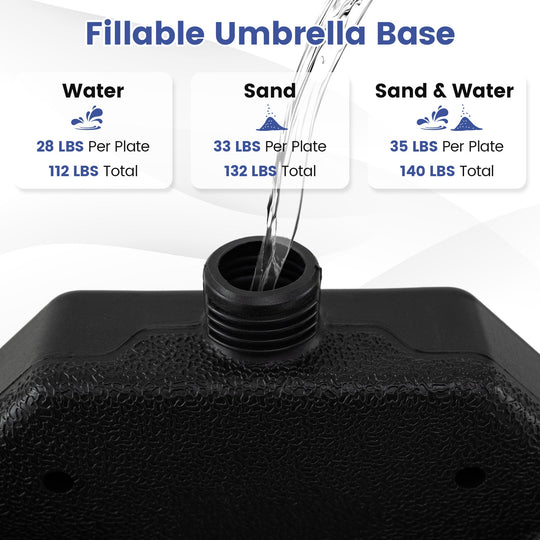 4-Piece Patio Market Umbrella Base 140 LBS Heavy-Duty with U-Locking Pins-Black