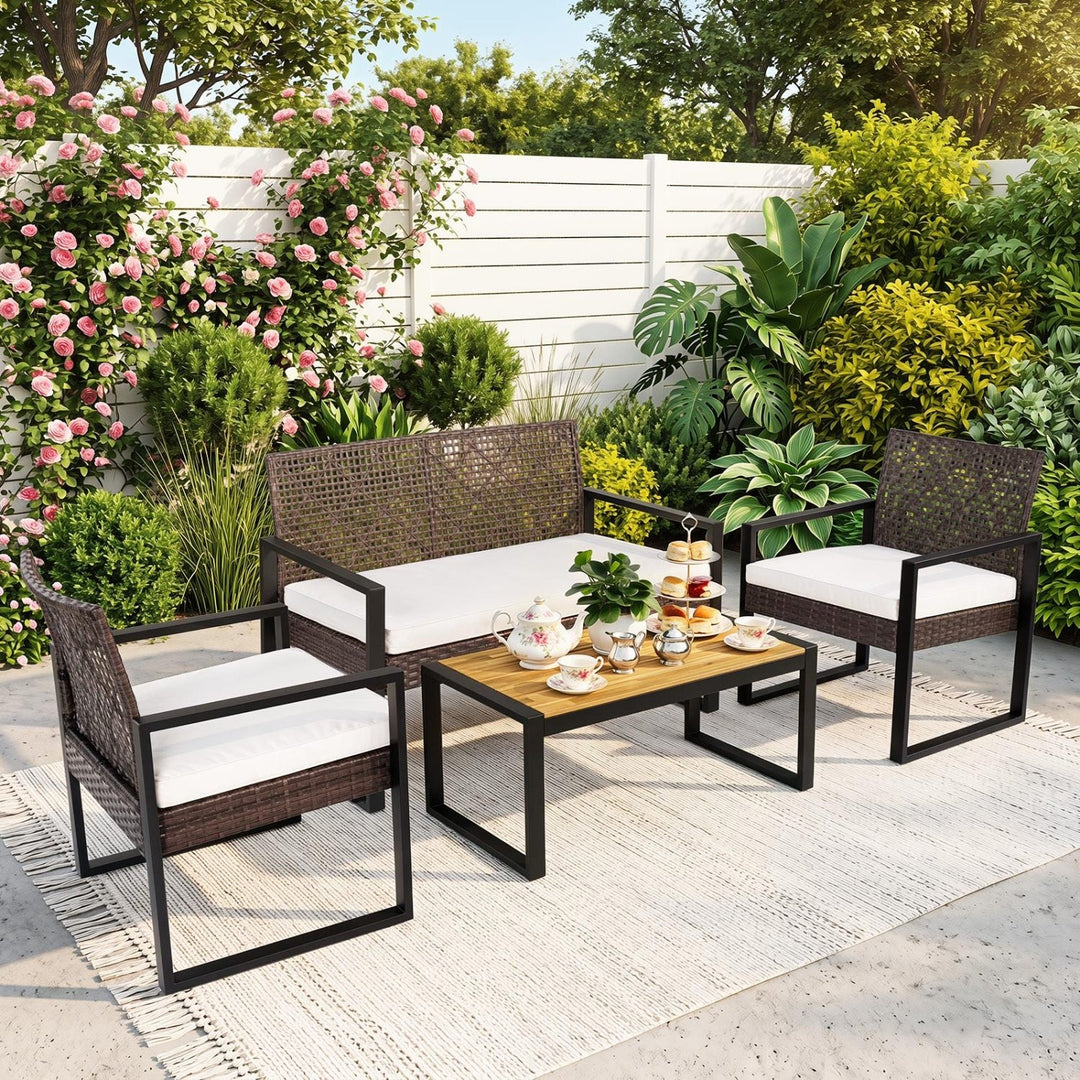 4-Piece Patio Conversation Set with Acacia Coffee Table