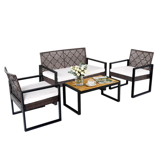 4-Piece Patio Conversation Set with Acacia Coffee Table