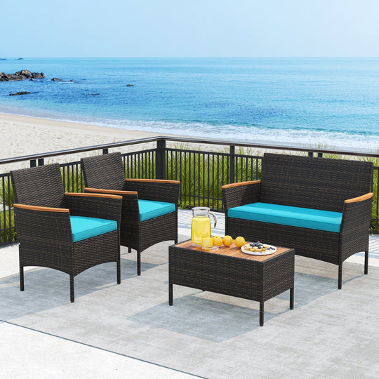 4-Piece Patio Conversation Set with Loveseat and Coffee Table
