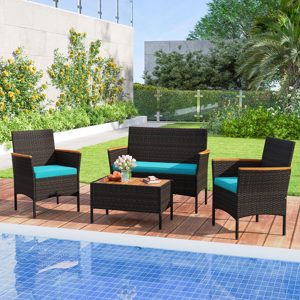 4-Piece Patio Conversation Set with Loveseat and Coffee Table