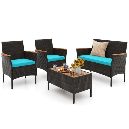 4-Piece Patio Conversation Set with Loveseat and Coffee Table
