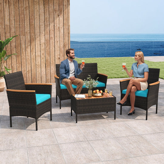 4-Piece Patio Conversation Set with Loveseat and Coffee Table