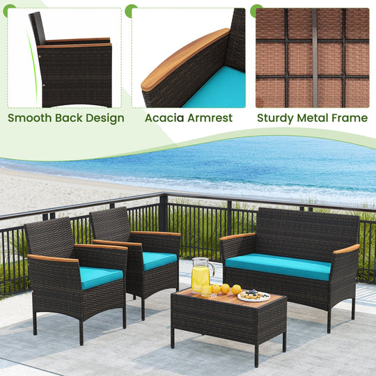 4-Piece Patio Conversation Set with Loveseat and Coffee Table