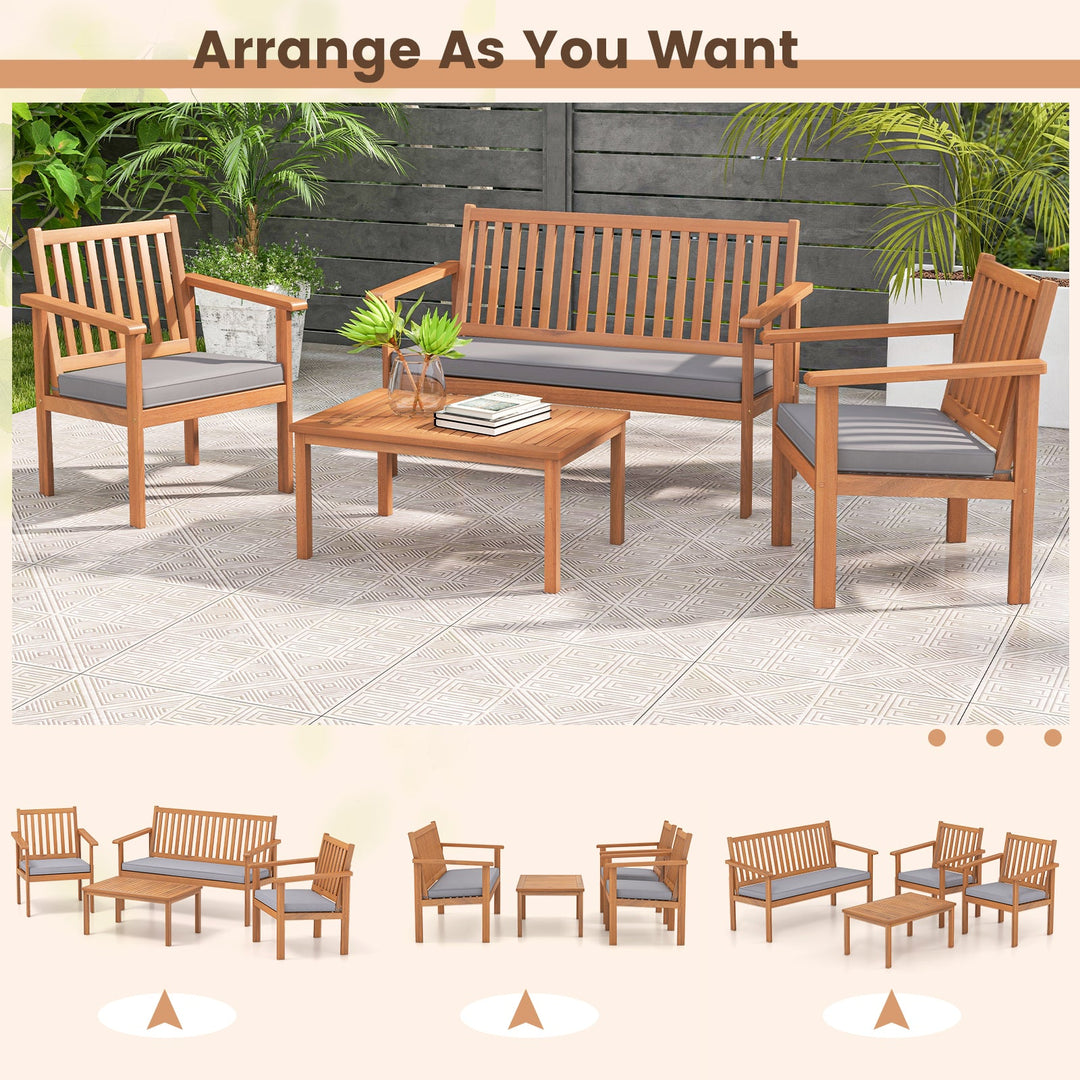4 Piece Patio Wood Furniture Set Acacia Wood Sofa Set with Loveseat