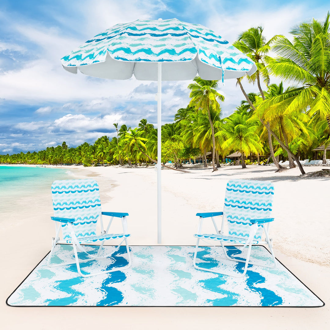 4 Pieces Beach Umbrella Set with 2 Foldable Chairs and Picnic Blanket