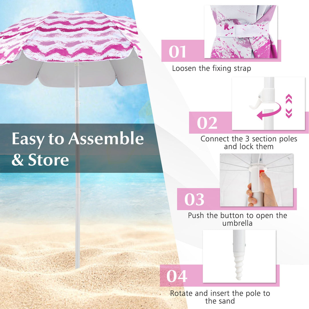 4 Pieces Beach Umbrella Set with 2 Foldable Chairs and Picnic Blanket
