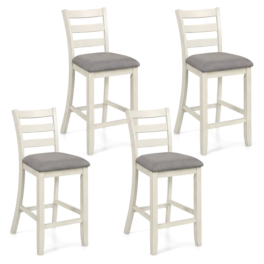 4 Pieces Counter Height Chairs with Fabric Seat and Rubber Wood Legs
