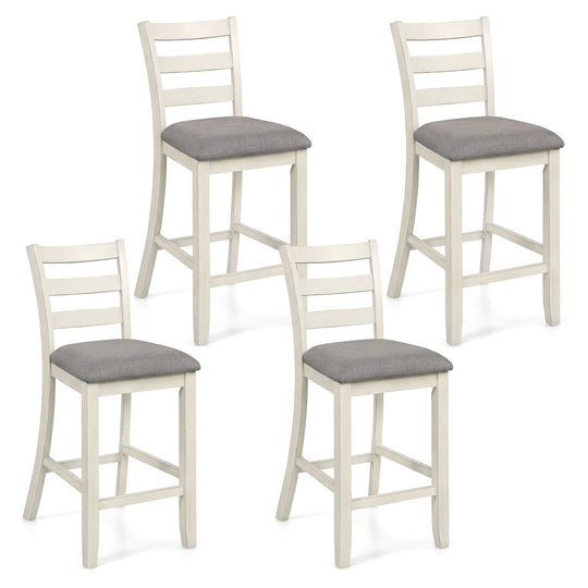 4 Pieces Counter Height Chairs with Fabric Seat and Rubber Wood Legs