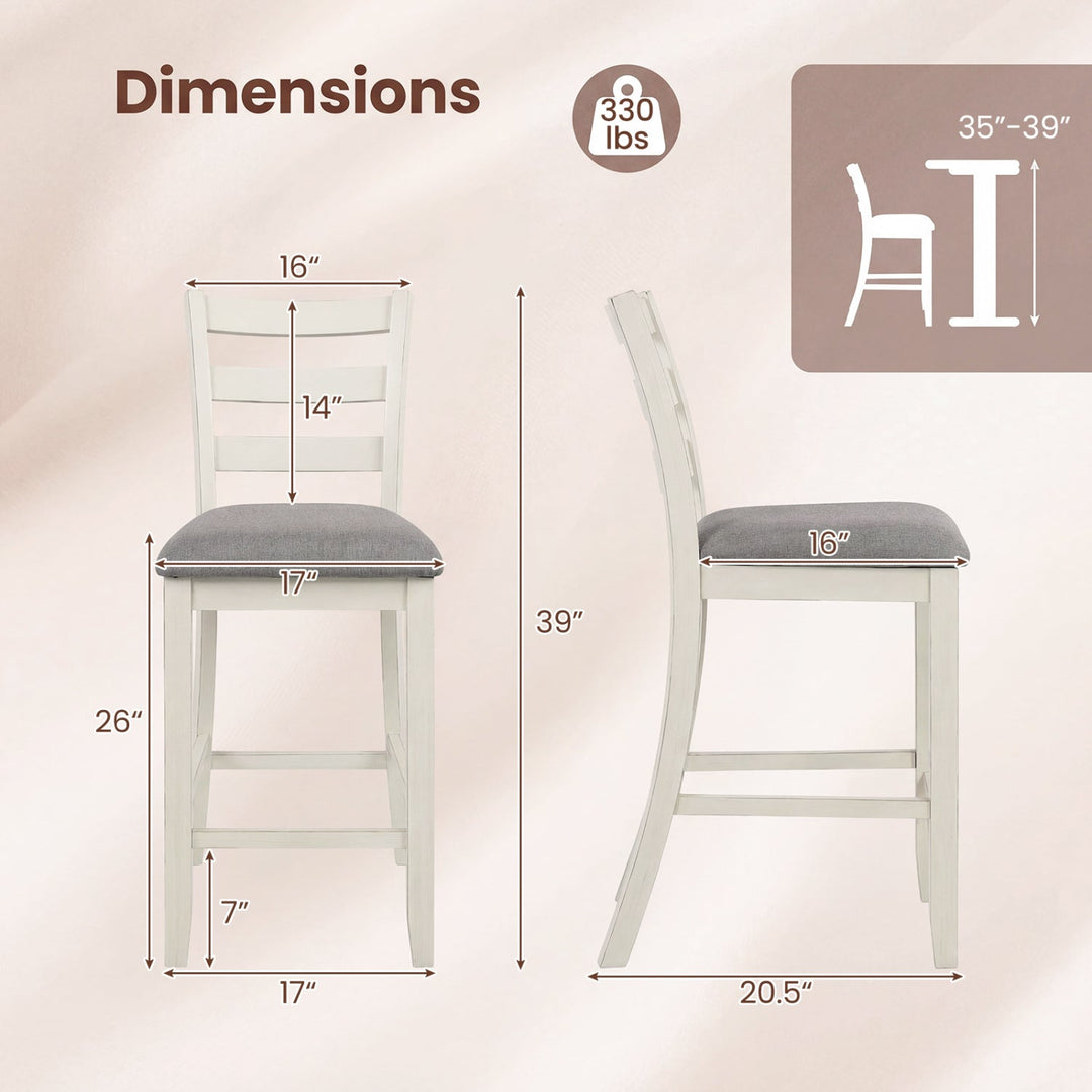 4 Pieces Counter Height Chairs with Fabric Seat and Rubber Wood Legs