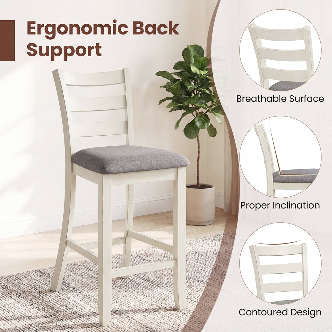 4 Pieces Counter Height Chairs with Fabric Seat and Rubber Wood Legs