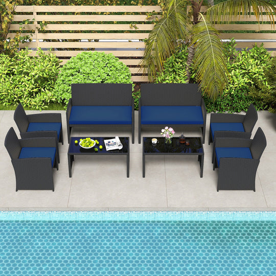 4 Pieces Patio Furniture Set with Tempered Glass Tabletop and Removable Cushion
