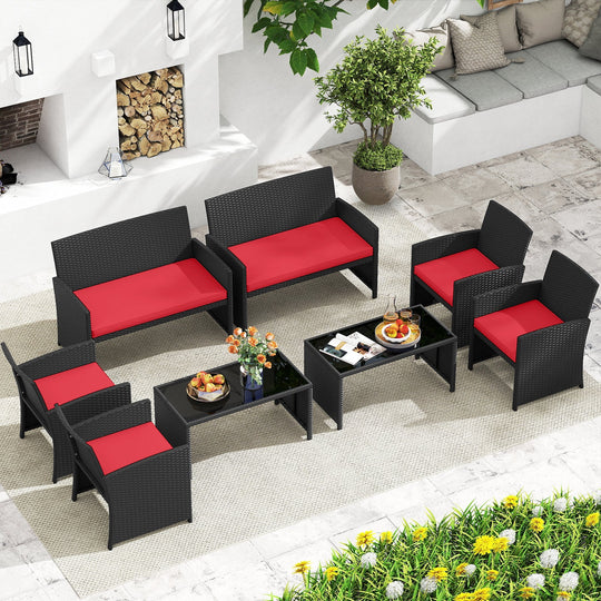 4 Pieces Patio Furniture Set with Tempered Glass Tabletop and Removable Cushion