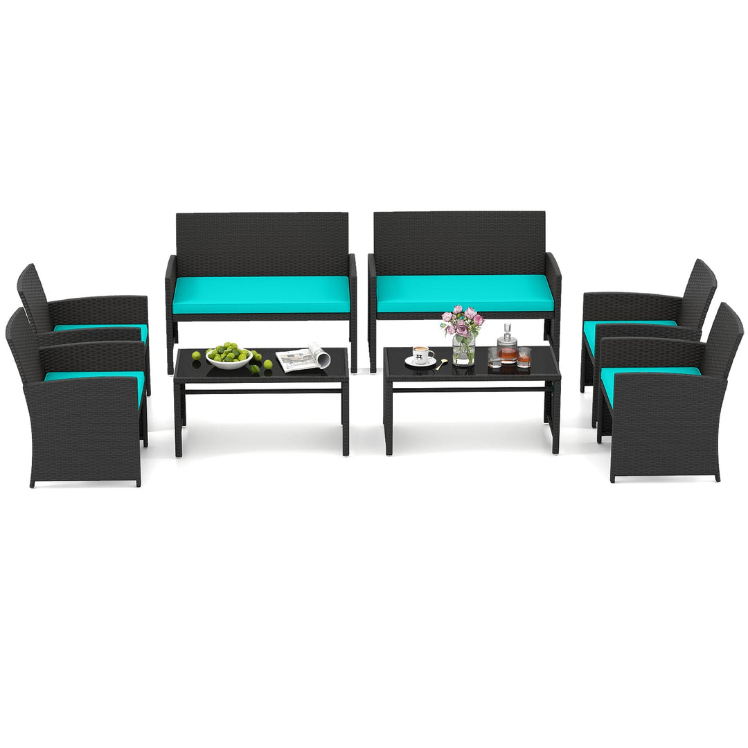 4 Pieces Patio Furniture Set with Tempered Glass Tabletop and Removable Cushion