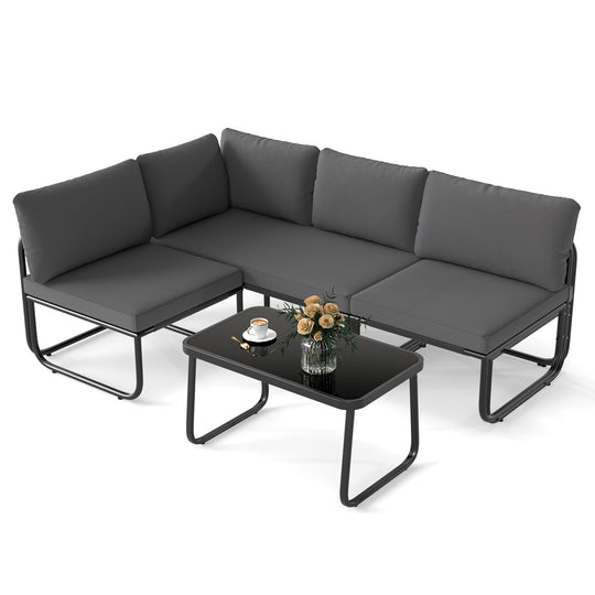4 Pieces Patio Furniture Set with Cushions and Coffee Table-Gray