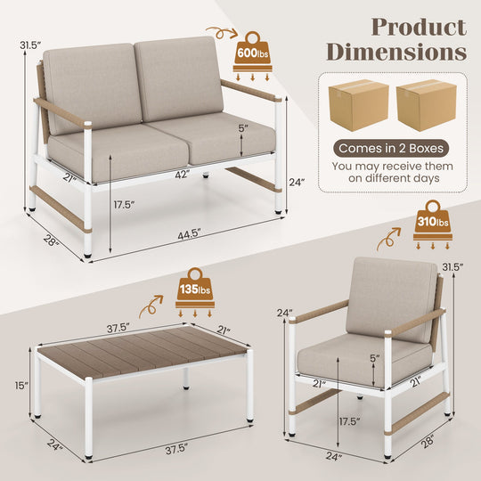 4 Pieces Patio Furniture Set with Thick Cushions and a Coffee Table-Gray