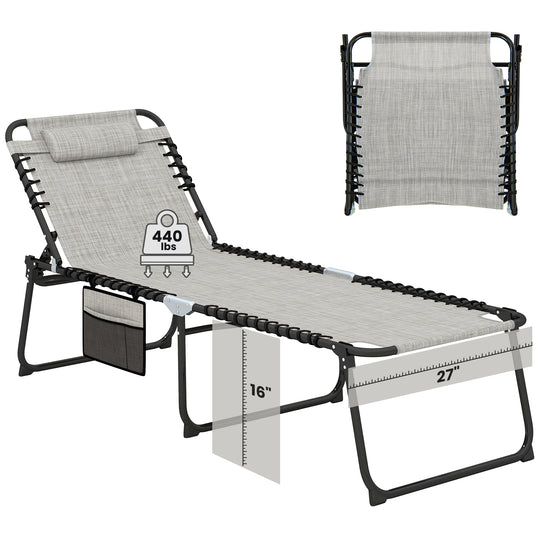 4 Position Folding Lounge Chaise with Adjustable Backrest and Footrest