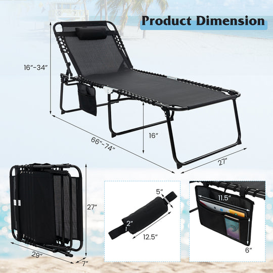 4 Position Folding Lounge Chaise with Adjustable Backrest and Footrest