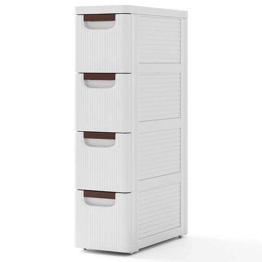 3/4/5/6-Drawer Rolling Organizer Unit Narrow Storage Cabinet with Built-In Wheels for Small Space-4-Drawer