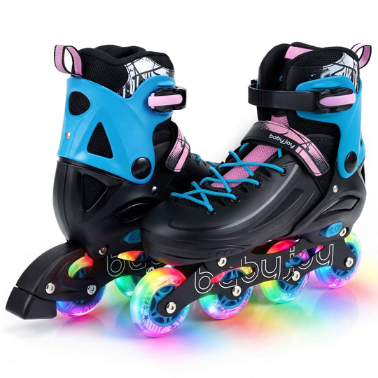 4-Size Adjustable Light-Up Kids Inline Skates for Kids Ages 7-9