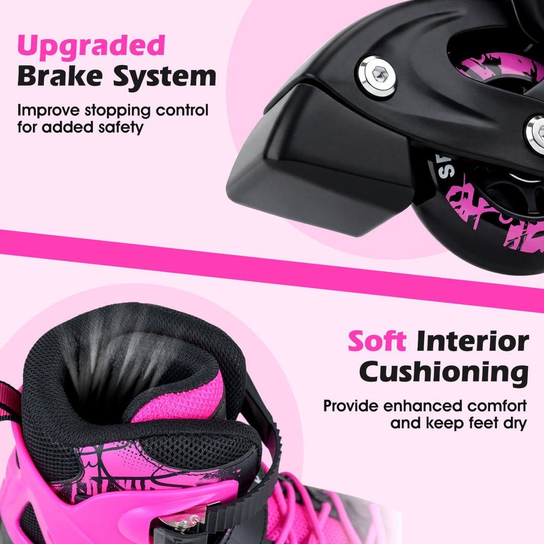 4-Size Adjustable Light-Up Kids Inline Skates for Kids Ages 7-9