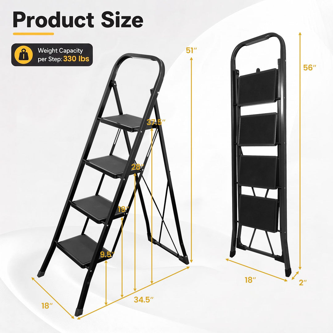 3 Step Ladder Folding Step Stool with Handrail and Wide Anti-Slip Pedals