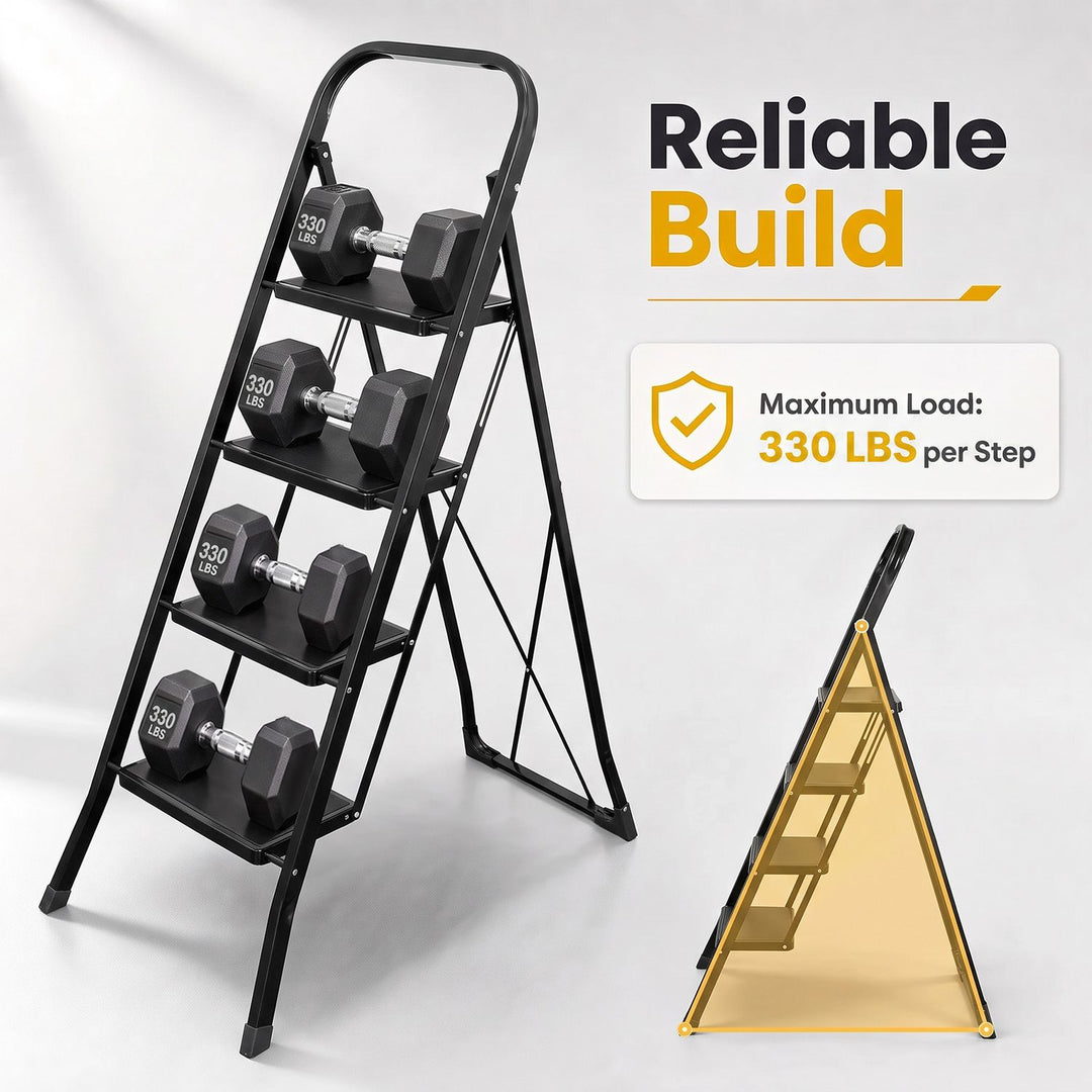 3 Step Ladder Folding Step Stool with Handrail and Wide Anti-Slip Pedals