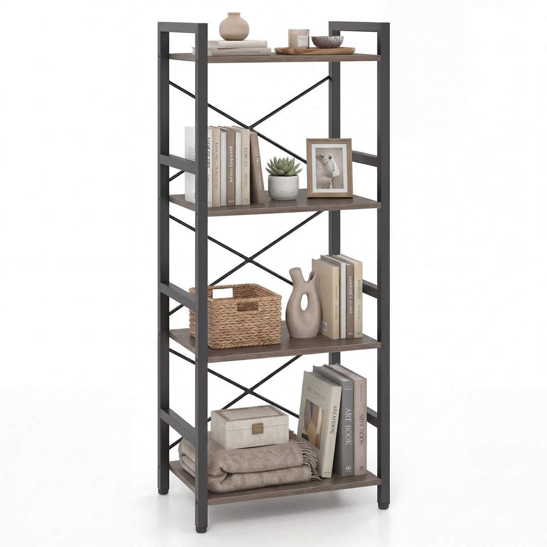 4-Tier Bookshelf Narrow Freestanding Display Shelf with Metal Frame