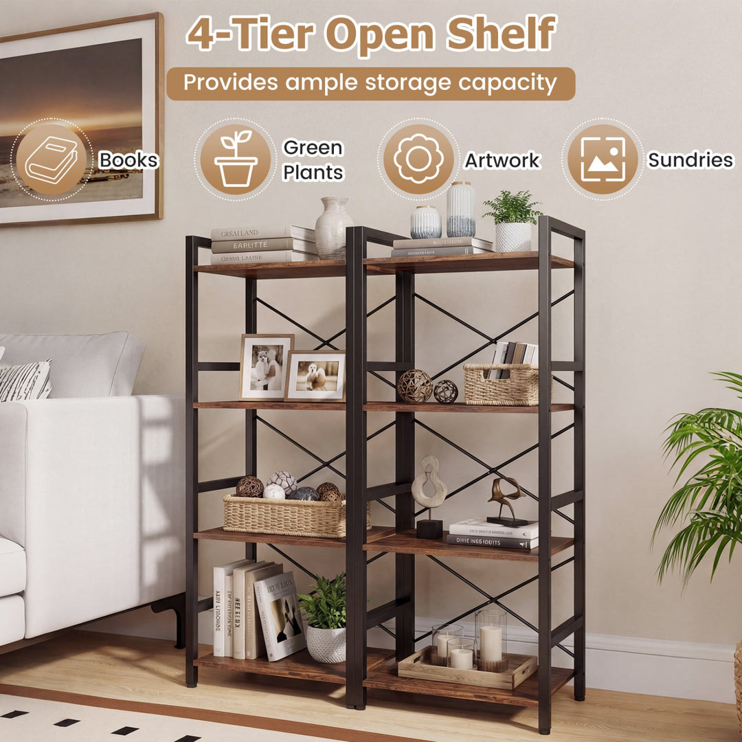4-Tier Bookshelf Narrow Freestanding Display Shelf with Metal Frame
