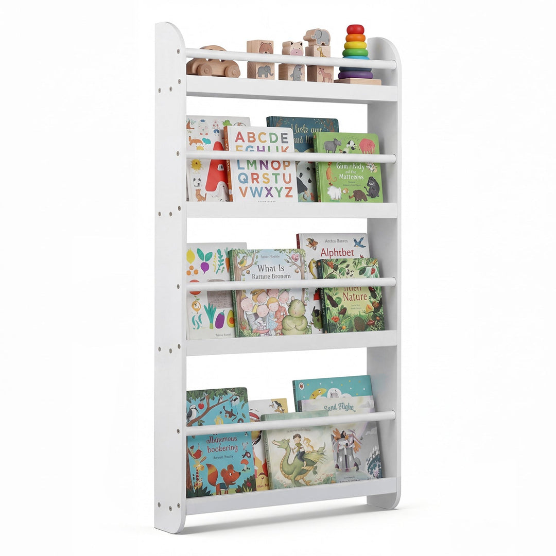 4-Tier Wall Mounted Bookshelf with Safety Rails
